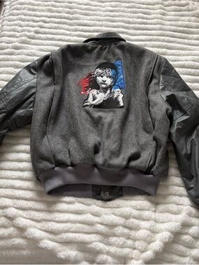 Vintage Les Miserables Varsity Jacket XL Gray Wool Leather